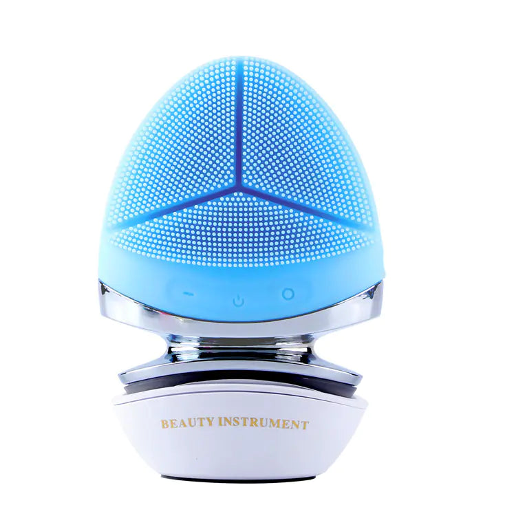 Electric Silicone Facial Cleansing Brush – EMS, Heat & LED Light