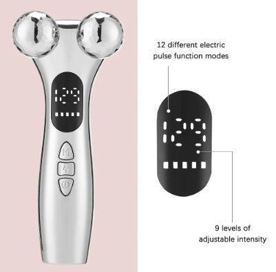 Silver electronic device with digital display on a pink background