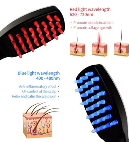 LED Scalp Massage Brush Pro – 3-in-1 Vibration, Red & Blue Light Therapy