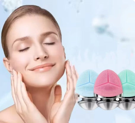 Electric Silicone Facial Cleansing Brush – EMS, Heat & LED Light