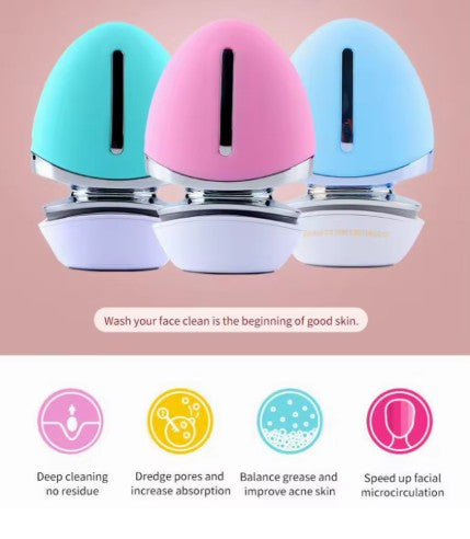 Electric Silicone Facial Cleansing Brush – EMS, Heat & LED Light