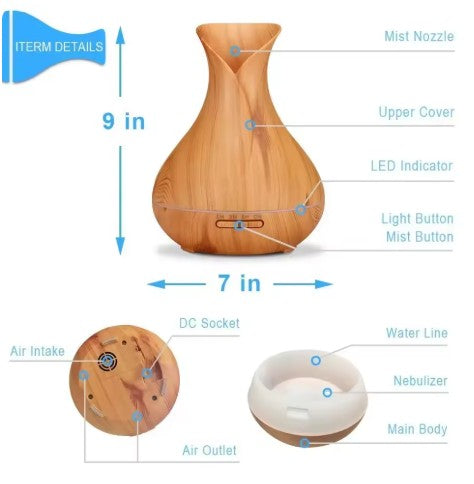 Wood Grain Aromatherapy Diffuser – Humidifier & Essential Oil Mist