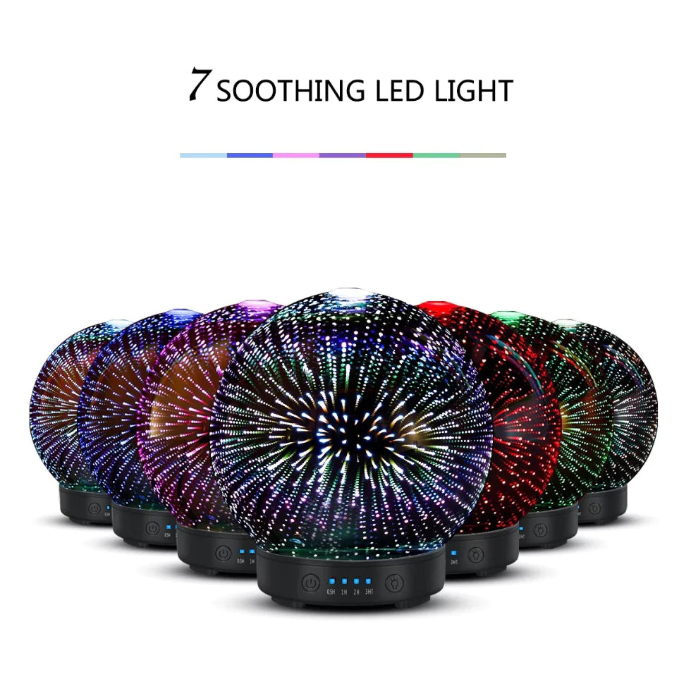3D Glass Aromatherapy Humidifier – Color Changing Ultrasonic Diffuser