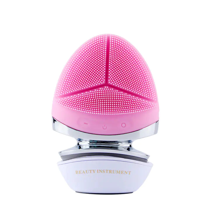 Electric Silicone Facial Cleansing Brush – EMS, Heat & LED Light
