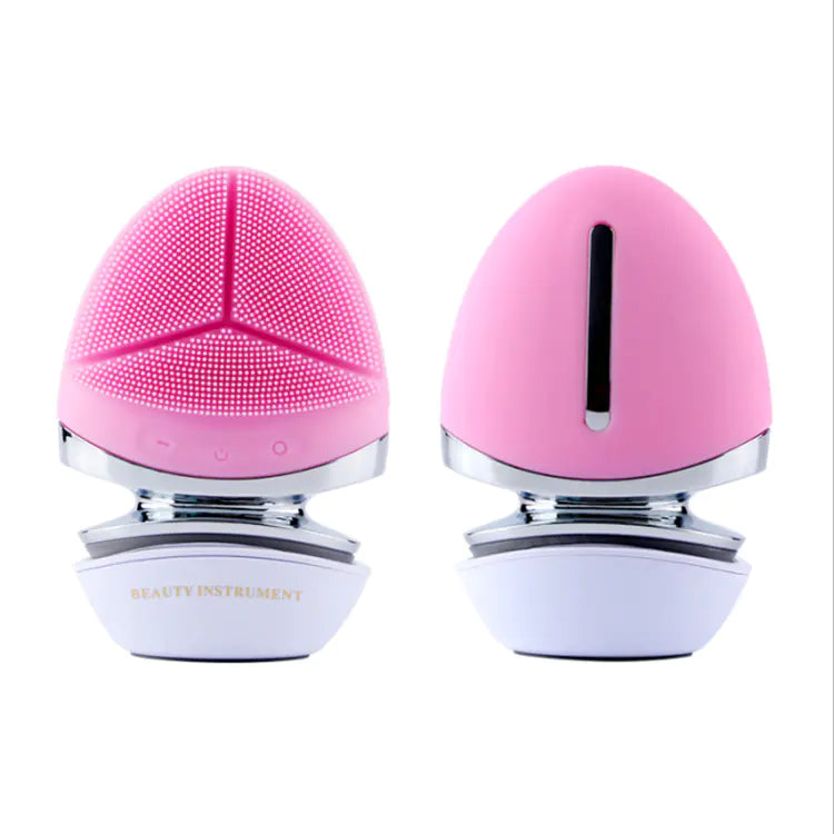 Electric Silicone Facial Cleansing Brush – EMS, Heat & LED Light