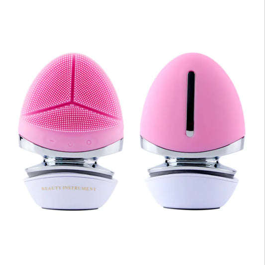 Electric Silicone Facial Cleansing Brush – EMS, Heat & LED Light
