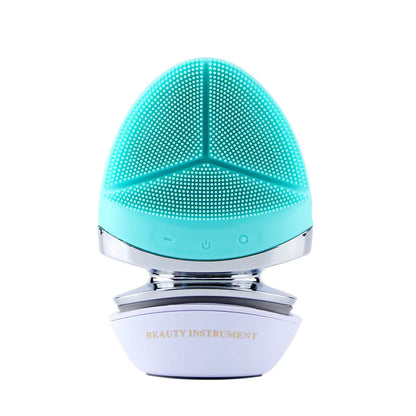 Electric Silicone Facial Cleansing Brush – EMS, Heat & LED Light
